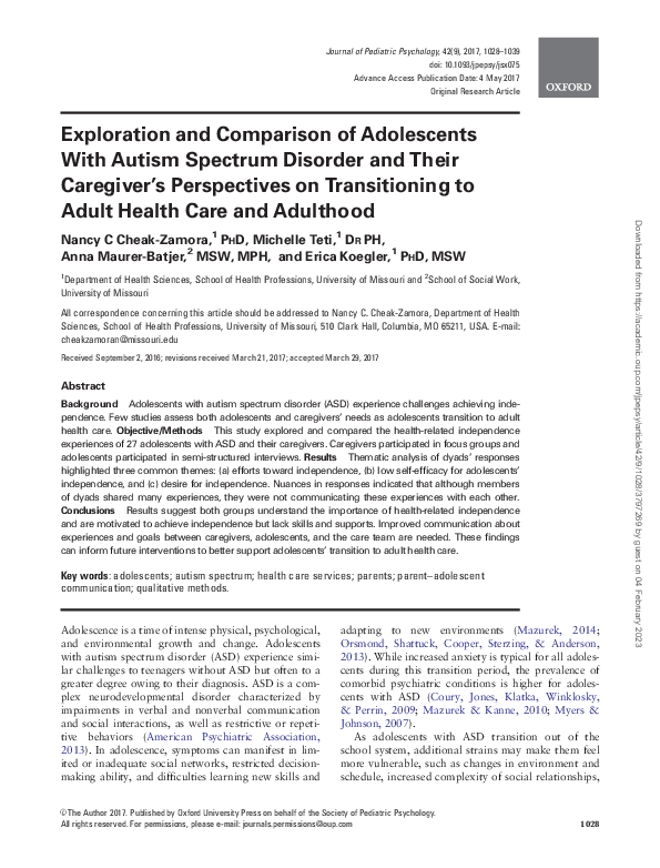 (PDF) Exploration and Comparison of Adolescents With Autism Spectrum ...