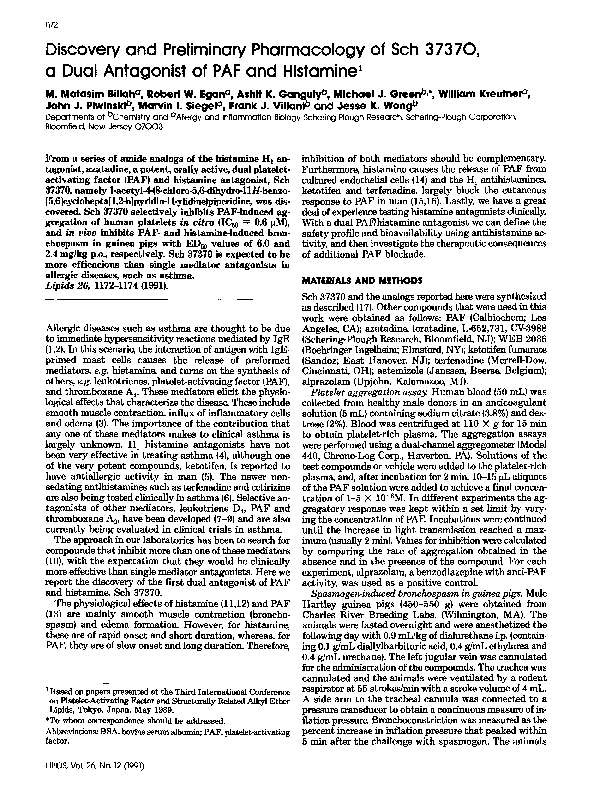 (PDF) Discovery and preliminary pharmacology of Sch 37370, a dual ...