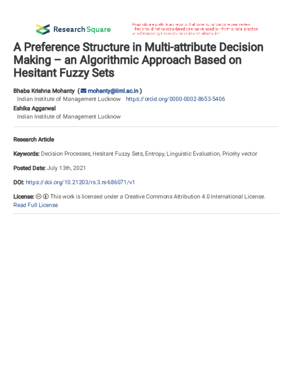 (PDF) A preference structure in multi-attribute decision making: an ...
