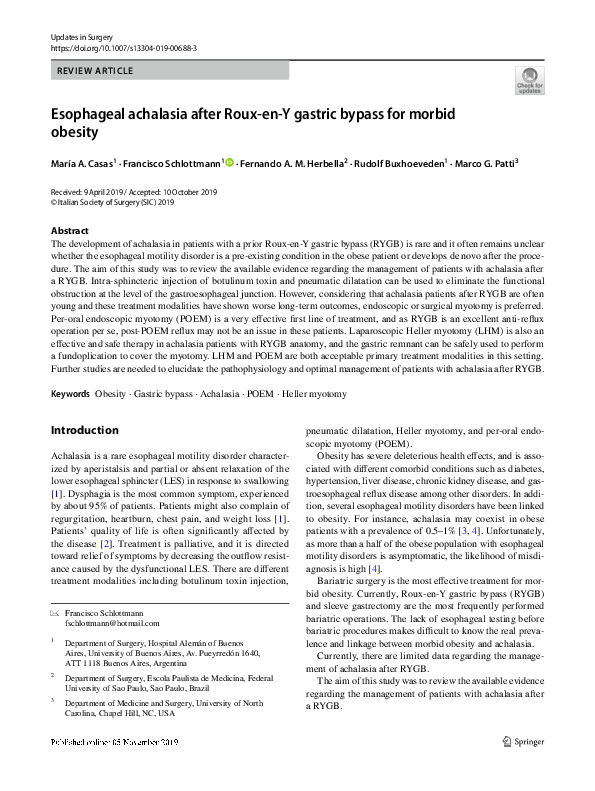 (PDF) Esophageal achalasia after Roux-en-Y gastric bypass for morbid ...