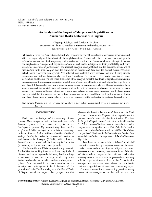 (PDF) An Analysis of the Impact of Mergers and Acquisitions on ...