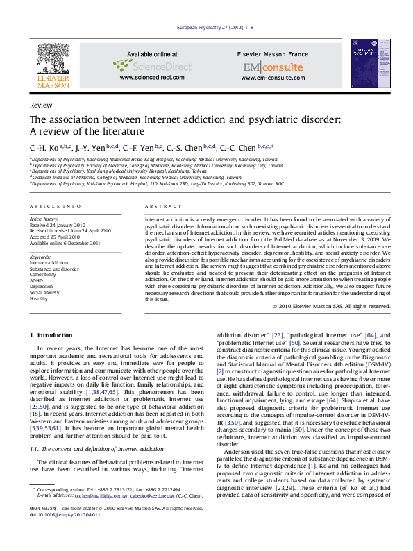 (PDF) The association between Internet addiction and psychiatric ...