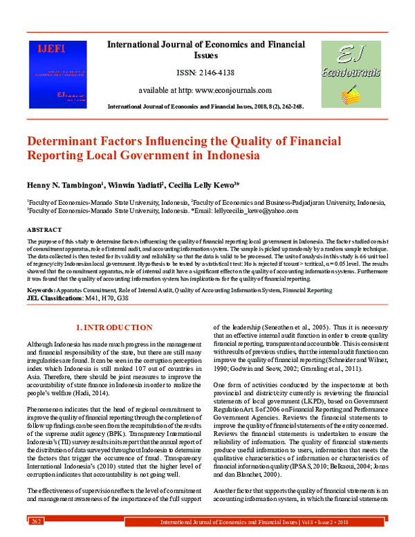 (PDF) Determinant Factors Influencing the Quality of Financial ...