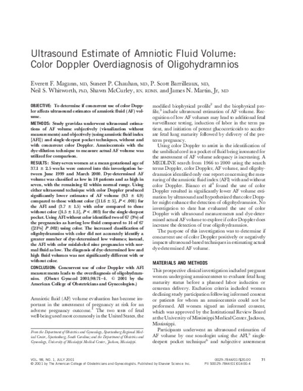 (PDF) Ultrasound Estimate of Amniotic Fluid Volume
