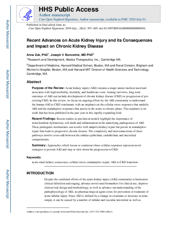 (PDF) Recent advances in acute kidney injury and its consequences and ...