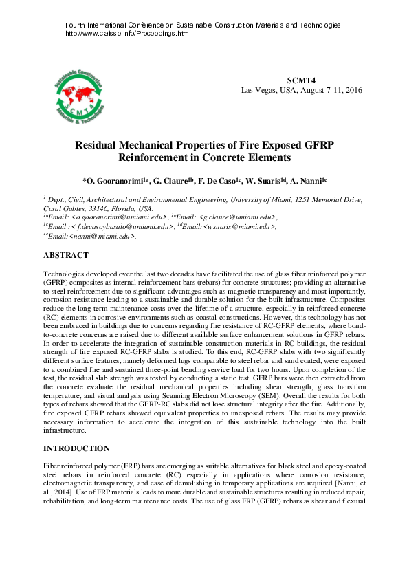 (PDF) Residual Mechanical Properties of Fire Exposed GFRP Reinforcement ...