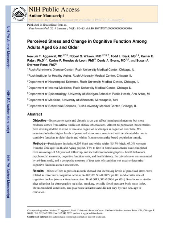 (PDF) Perceived Stress and Change in Cognitive Function Among Adults 65 ...