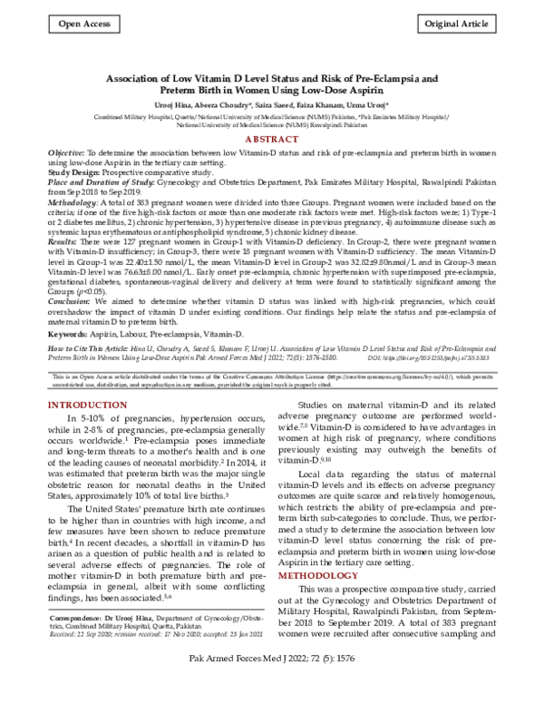 (PDF) Association of Low Vitamin D Level Status and Risk of Pre ...