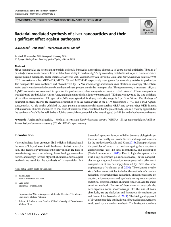(PDF) Bacterial-mediated synthesis of silver nanoparticles and their ...