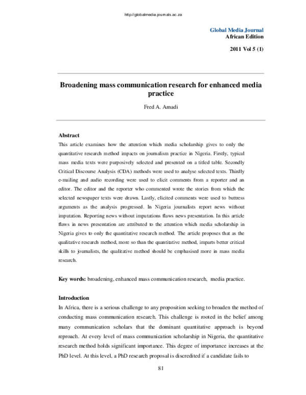 (PDF) Broadening mass communication research for enhanced media practice