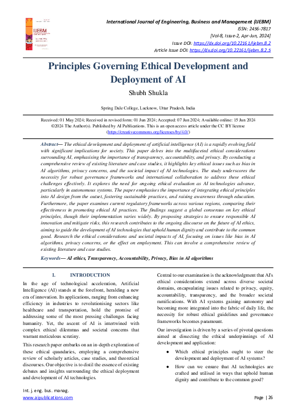 (PDF) Principles Governing Ethical Development and Deployment of AI
