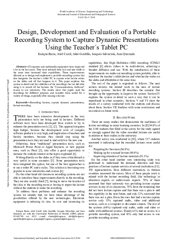 (PDF) Design, Development And Evaluation Of A Portable Recording System ...