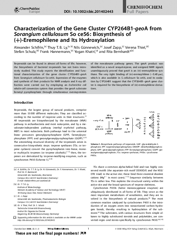 (PDF) Characterization of the Gene Cluster CYP264B1-geoA fromSorangium ...