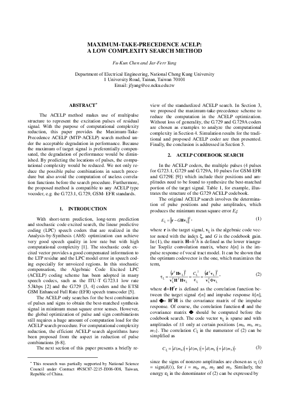 (PDF) Maximum-take-precedence ACELP: a low complexity search method