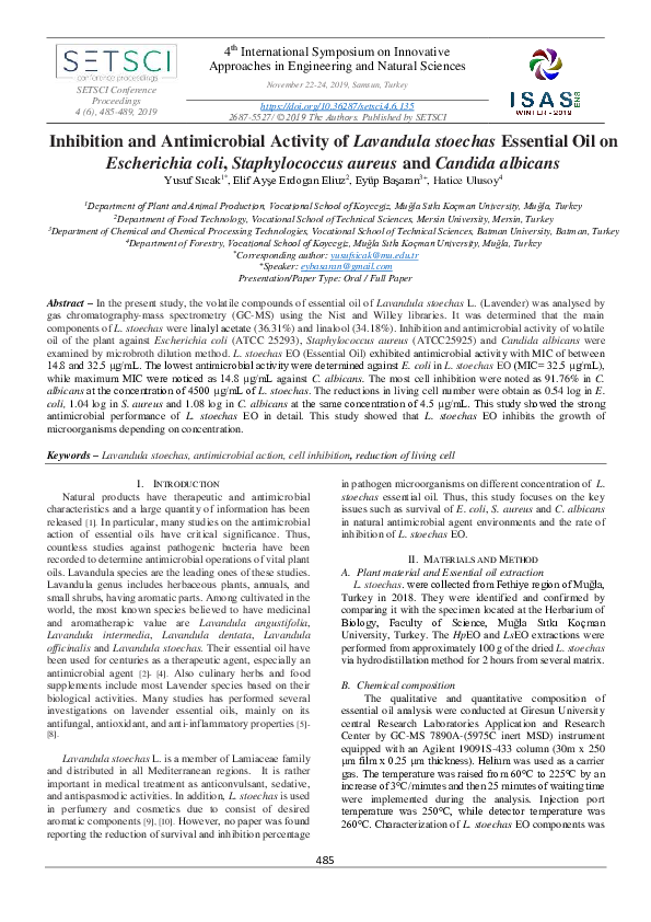 (PDF) Inhibition and Antimicrobial Activity of Lavandula stoechas ...
