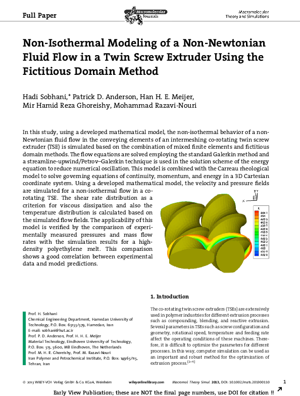 (PDF) Non-Isothermal Modeling of a Non-Newtonian Fluid Flow in a Twin ...