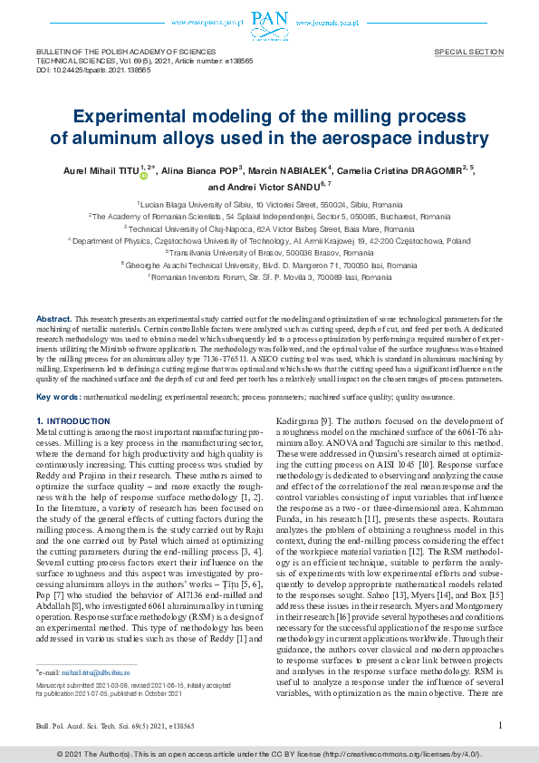 (PDF) Experimental modeling of the milling process of aluminum alloys ...