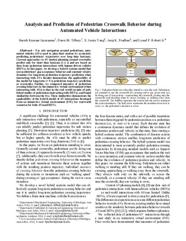 (PDF) Analysis and Prediction of Pedestrian Crosswalk Behavior during ...