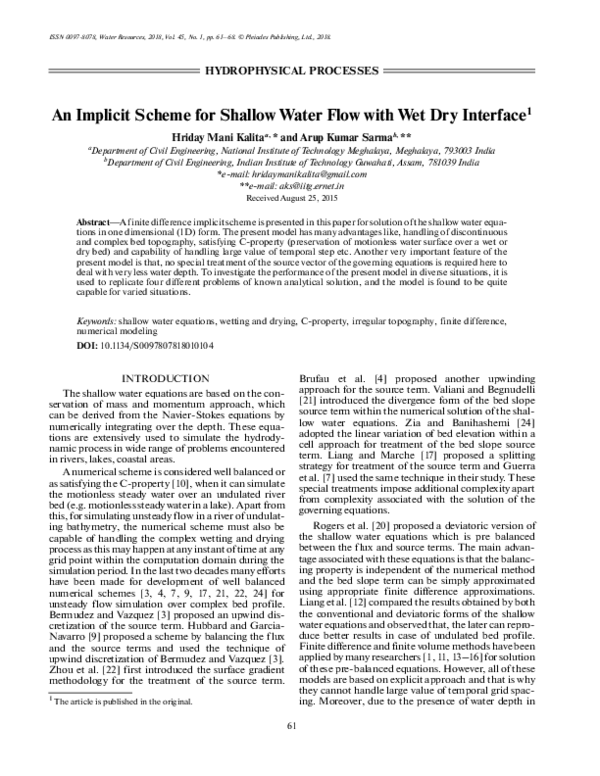 (PDF) An Implicit Scheme for Shallow Water Flow with Wet Dry Interface