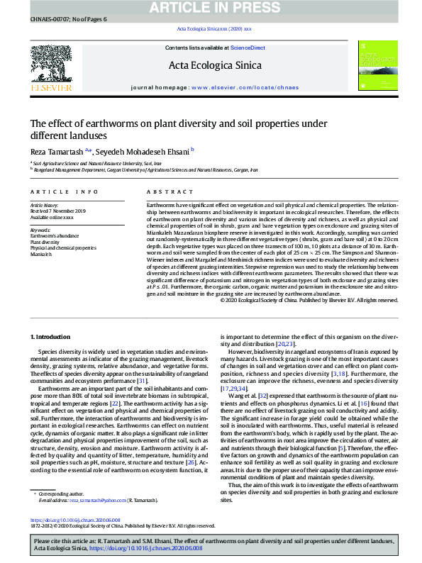 (PDF) The effect of earthworms on plant diversity and soil properties ...