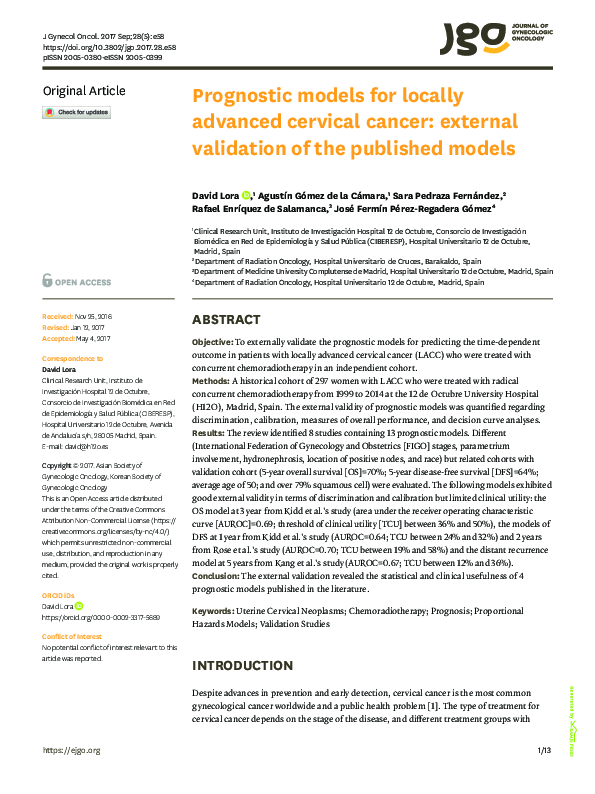 (PDF) Prognostic models for locally advanced cervical cancer: external ...