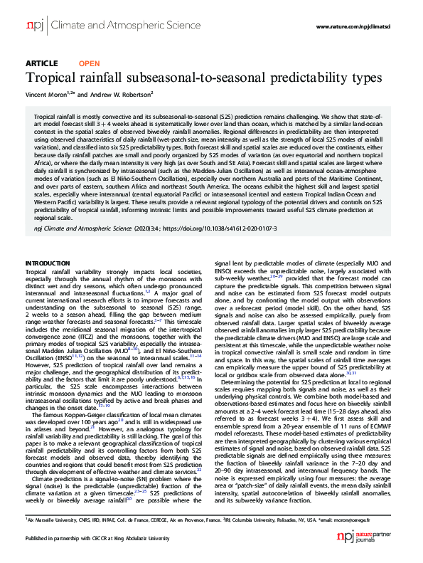 Pdf Tropical Rainfall Subseasonal To Seasonal Predictability Types