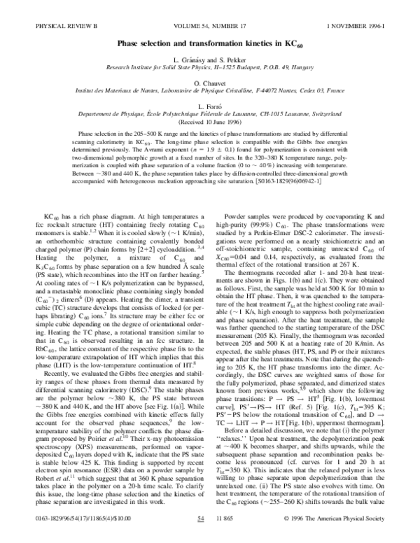 (PDF) Phase selection and transformation kinetics in KC60