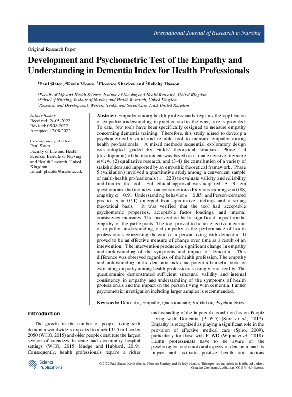(PDF) Development and Psychometric Test of the ‘Empathy and ...