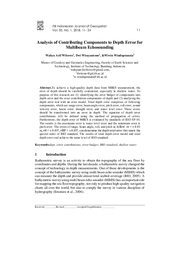 (PDF) Analysis of Contributing Components to Depth Error for Multibeam ...