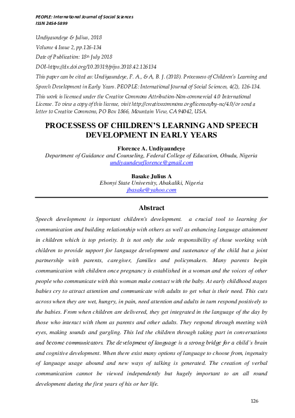 (PDF) PROCESSESS OF CHILDREN'S LEARNING AND SPEECH DEVELOPMENT IN EARLY ...