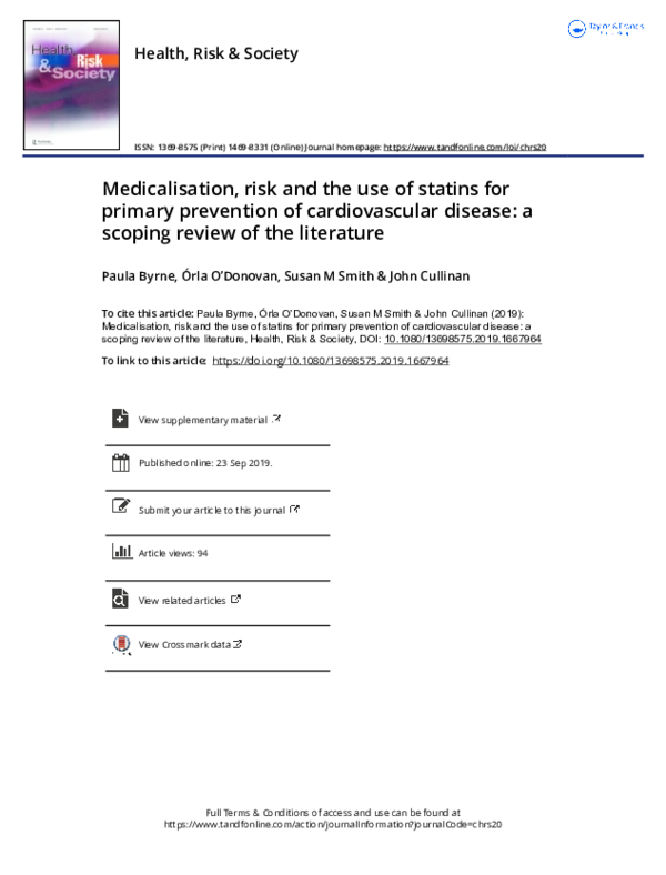 (PDF) Medicalisation, risk and the use of statins for primary ...