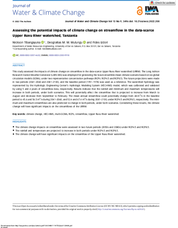 (PDF) Assessing the potential impacts of climate change on streamflow ...