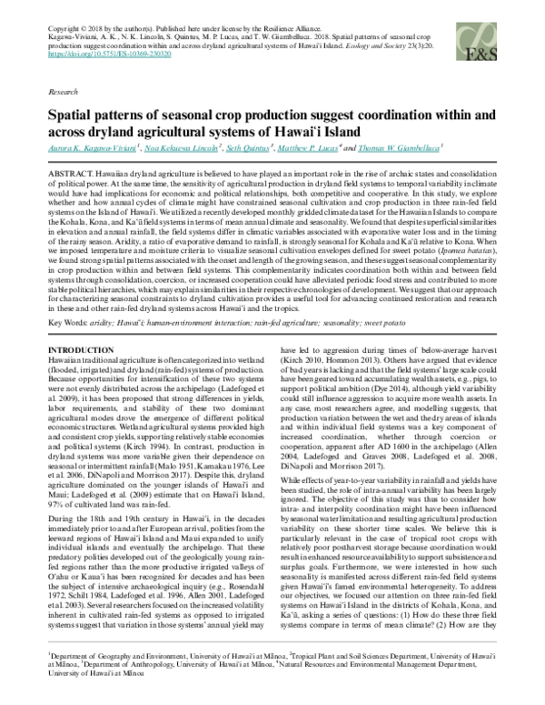 (PDF) Spatial patterns of seasonal crop production suggest coordination ...
