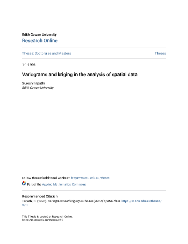 (PDF) Variograms and kriging in the analysis of spatial data