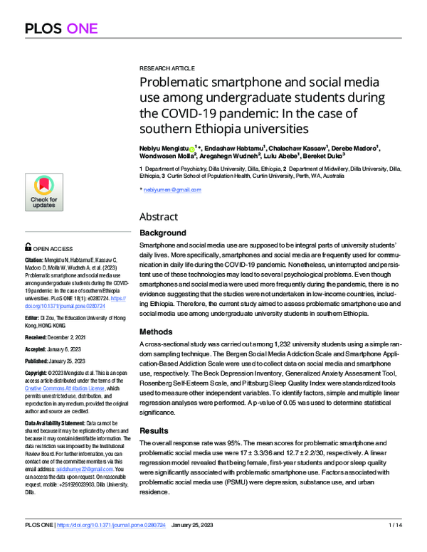 (PDF) Problematic smartphone and social media use among undergraduate ...