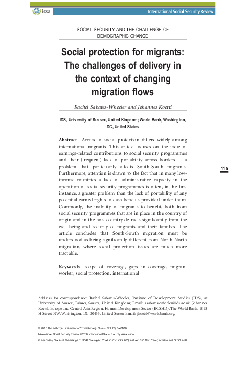 (PDF) Social protection for migrants: The challenges of delivery in the ...