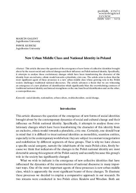 (PDF) New Urban Middle Class and National Identity in Poland