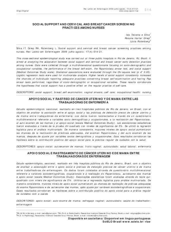 (PDF) Social support and cervical and breast cancer screening practices ...