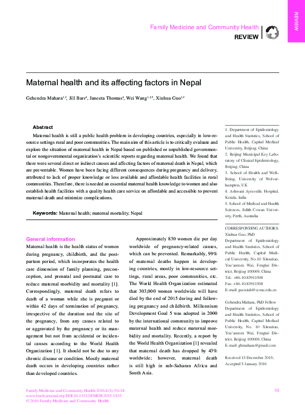 (PDF) Maternal health and its affecting factors in Nepal
