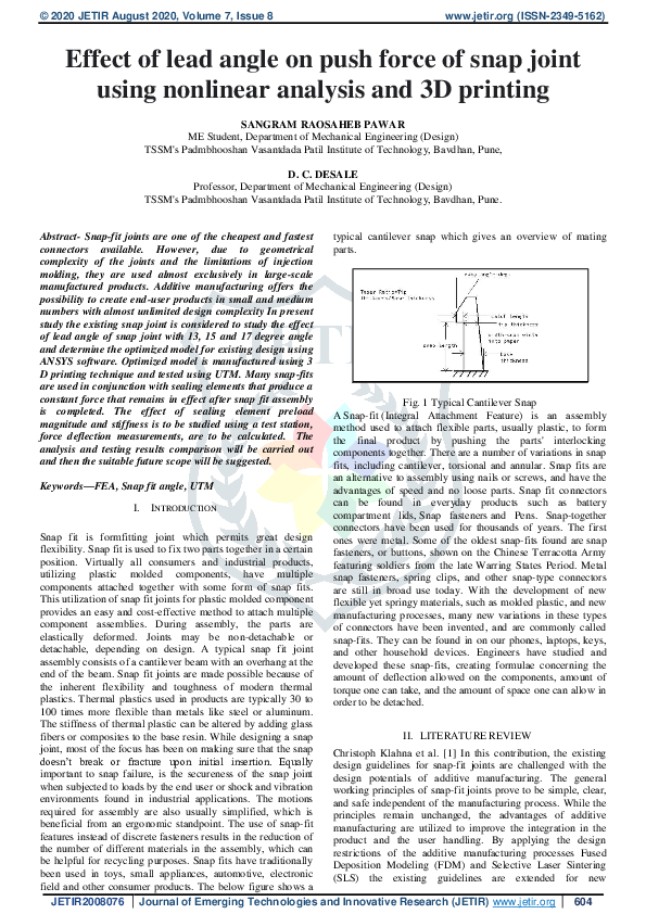 (PDF) Effect of lead angle on push force of snap joint using nonlinear ...