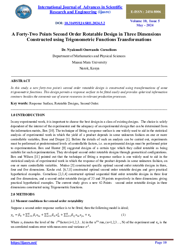 (PDF) A FORTY-TWO POINTS SECOND ORDER ROTATABLE DESIGN IN THREE ...