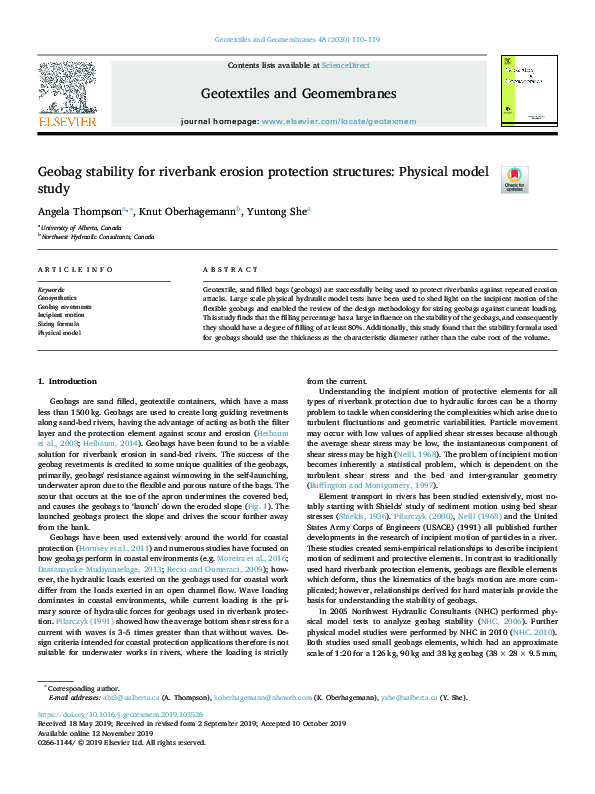 (PDF) Geobag stability for riverbank erosion protection structures ...