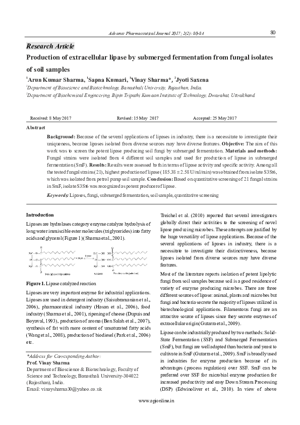 (PDF) Production of extracellular lipase by submerged fermentation from ...