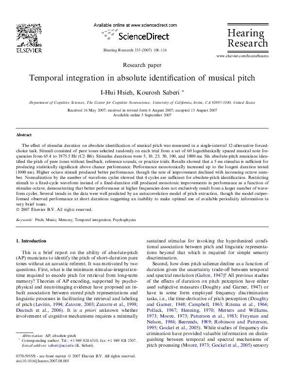 (PDF) Temporal integration in absolute identification of musical pitch