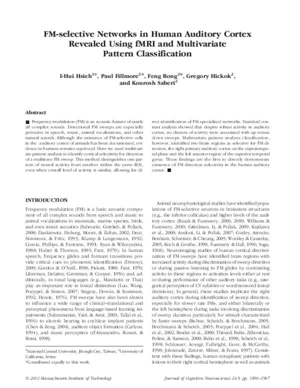 (PDF) FM-selective Networks in Human Auditory Cortex Revealed Using ...