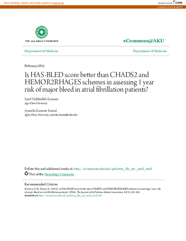 (PDF) Is HAS-BLED score better than CHADS2 and HEMOR2RHAGES schemes in ...