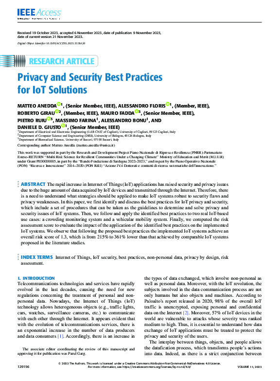 (PDF) Privacy and Security Best Practices for IoT Solutions