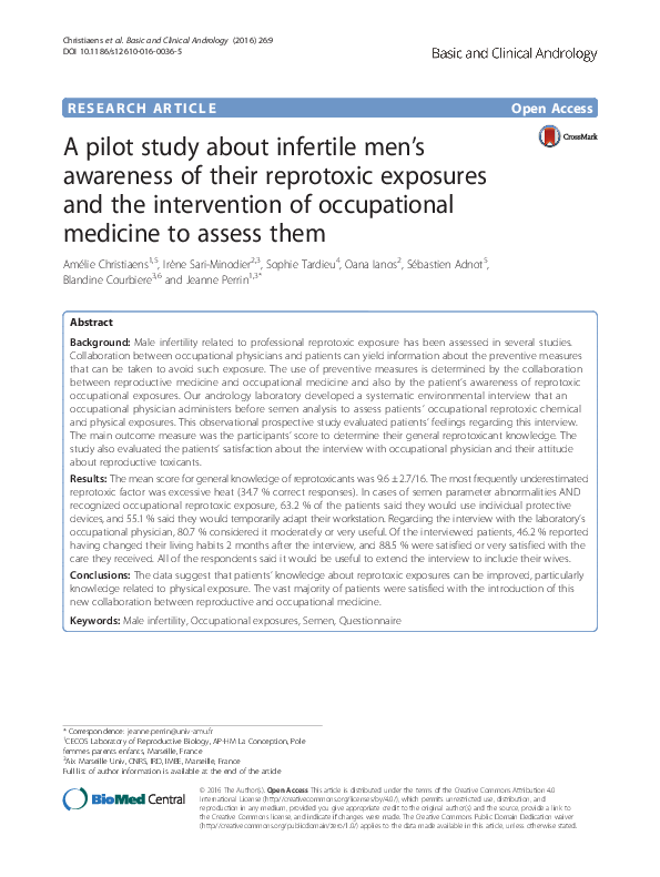 (PDF) A pilot study about infertile men’s awareness of their reprotoxic ...
