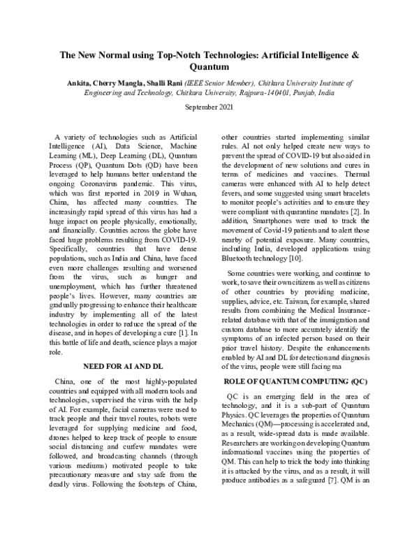 (PDF) The New Normal using Top-Notch Technologies: Artificial ...