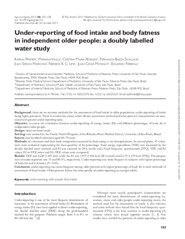 (PDF) Under-reporting of food intake and body fatness in independent ...